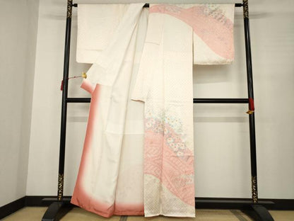 平和屋着物●訪問着　絞り　草花文　正絹　逸品　AABC4140ck