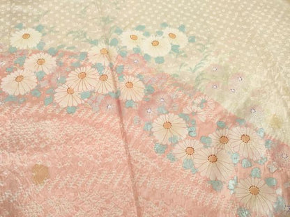 平和屋着物●訪問着　絞り　草花文　正絹　逸品　AABC4140ck