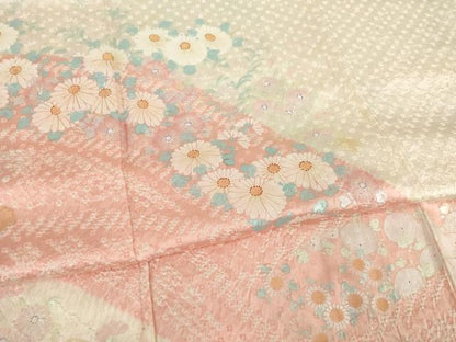 平和屋着物●訪問着　絞り　草花文　正絹　逸品　AABC4140ck