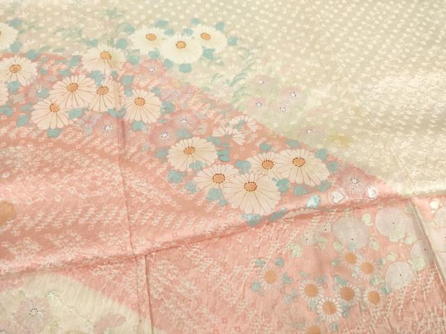 平和屋着物●訪問着　絞り　草花文　正絹　逸品　AABC4140ck
