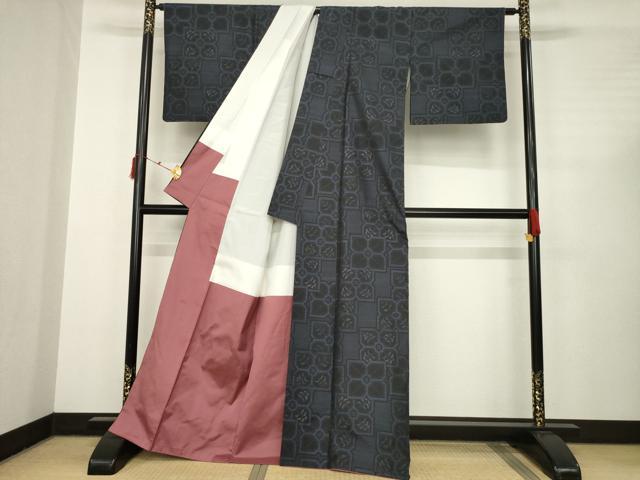 平和屋着物●本場大島紬　舞花文　反端付き　正絹　逸品　AABC4143ck
