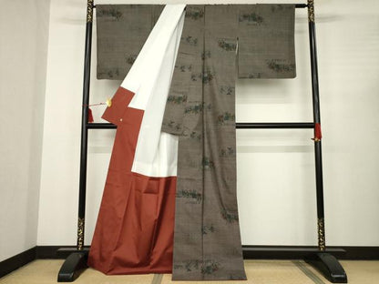平和屋着物●本場大島紬　カタス7マルキ　横段花文　正絹　逸品　AABC4155ck