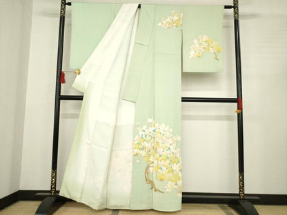 平和屋着物●訪問着 刺繍 枝花文 金彩 正絹 逸品 AABC4176ck