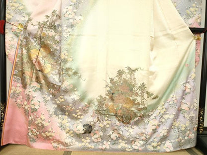 平和屋着物●ブライダルファッションデザイナー・桂由美 振袖 花車文 正絹 逸品 AABC4180ck