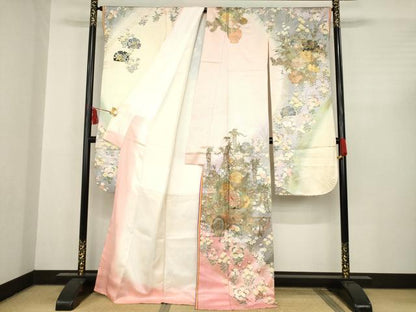 平和屋着物●ブライダルファッションデザイナー・桂由美 振袖 花車文 正絹 逸品 AABC4180ck