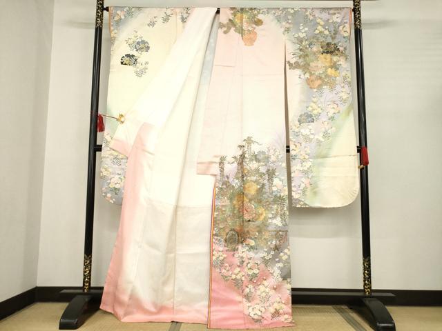 平和屋着物●ブライダルファッションデザイナー・桂由美 振袖 花車文 正絹 逸品 AABC4180ck