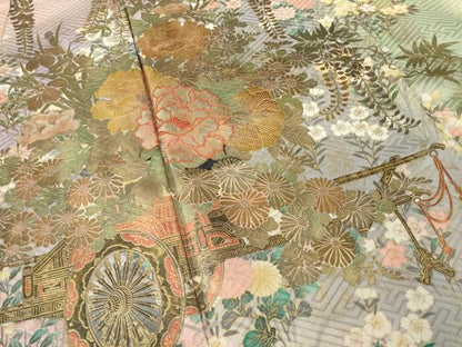 平和屋着物●ブライダルファッションデザイナー・桂由美 振袖 花車文 正絹 逸品 AABC4180ck