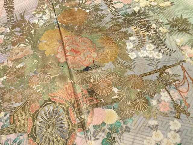 平和屋着物●ブライダルファッションデザイナー・桂由美 振袖 花車文 正絹 逸品 AABC4180ck