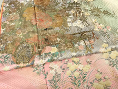 平和屋着物●ブライダルファッションデザイナー・桂由美 振袖 花車文 正絹 逸品 AABC4180ck