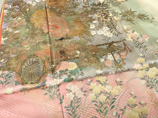 平和屋着物●ブライダルファッションデザイナー・桂由美 振袖 花車文 正絹 逸品 AABC4180ck