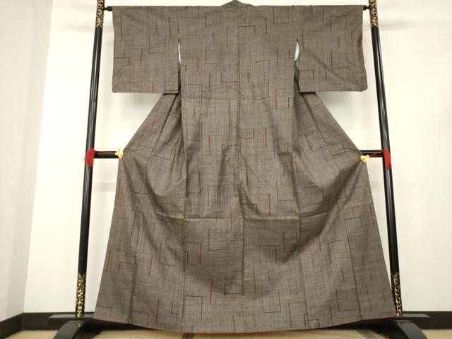 平和屋着物●本場大島紬　一元7マルキ　幾何学文様　正絹　逸品　AABC4194ck