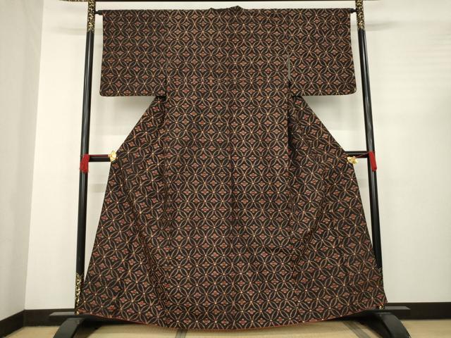 平和屋着物●上質な紬 七宝文 正絹 逸品 AABC4195ck
