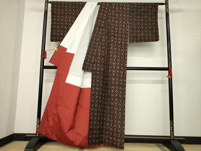 平和屋着物●上質な紬 七宝文 正絹 逸品 AABC4195ck