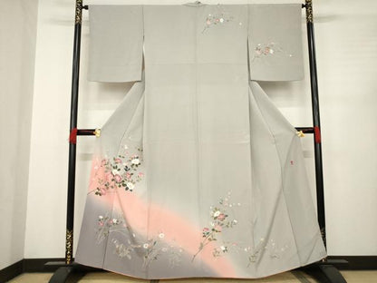 平和屋着物●訪問着　友禅　作家物　枝花文　暈し染め　正絹　逸品　AABC4197ck