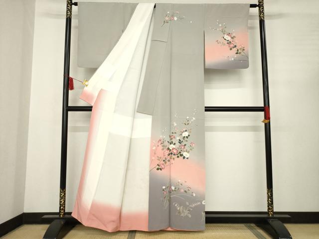 平和屋着物●訪問着　友禅　作家物　枝花文　暈し染め　正絹　逸品　AABC4197ck