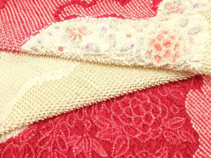 平和屋本店●和装小物 帯締め・帯揚げセット 振袖用 総絞り 道長花文 金糸 金彩 正絹 逸品 未使用 AABC4204ay