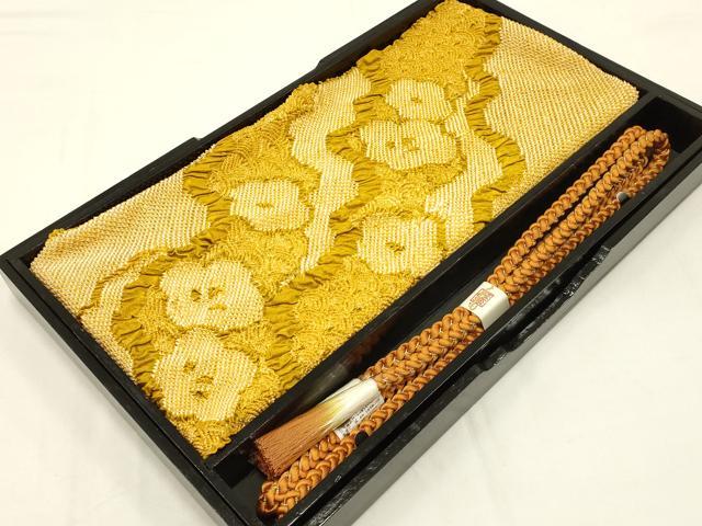 平和屋本店●和装小物 帯締め・帯揚げセット 振袖用 総絞り 道長吉祥花文 金糸 金彩 撚り房 正絹 逸品 未使用 AABC4208ay