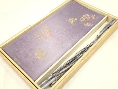 平和屋本店●和装小物 帯締め・帯揚げセット 花丸文 暈し染め 金糸 金彩 正絹 逸品 未使用 AABC4270ay