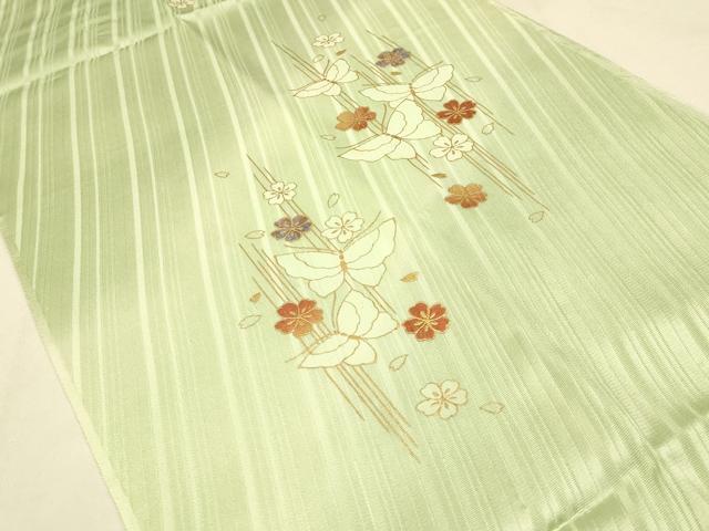 平和屋本店●和装小物 帯締め・帯揚げセット 笹浪組 舞蝶花文 暈し染め 金糸 金彩 逸品 未使用 AABC4272ay