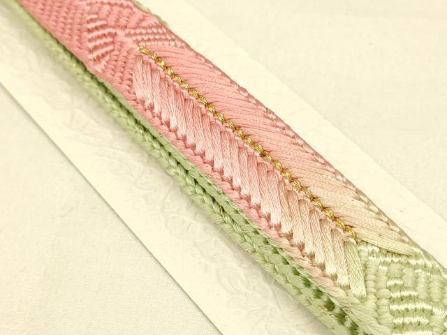 平和屋本店●和装小物 帯締め・帯揚げセット 笹浪組 舞蝶花文 暈し染め 金糸 金彩 逸品 未使用 AABC4272ay