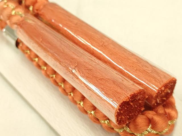 平和屋本店●和装小物　帯締め・帯揚げセット　振袖用　地紙花文　暈し染め　金糸　金彩　逸品　未使用　AABC4273ay