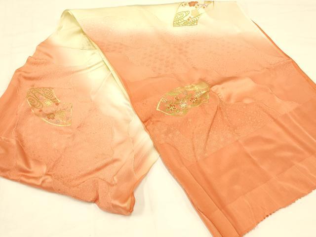 平和屋本店●和装小物　帯締め・帯揚げセット　振袖用　地紙花文　暈し染め　金糸　金彩　逸品　未使用　AABC4273ay