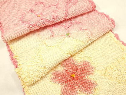 平和屋本店●和装小物　帯締め・帯揚げセット　振袖用　総絞り　蔦草花文　暈し染め　金糸　撚り房　正絹　逸品　未使用　AABC4390ay