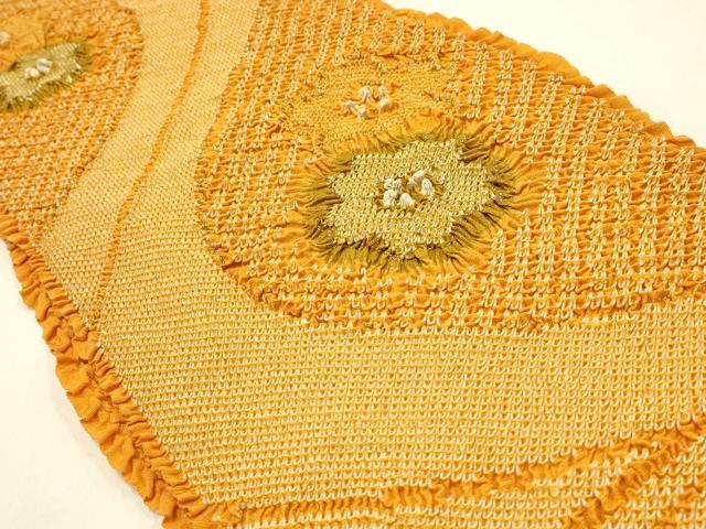 平和屋本店●和装小物 帯締め・帯揚げセット 振袖用 総絞り 刺繍 丸ぐけ 流水花文 金糸 金彩 撚り房 正絹 逸品 AABC4399ay