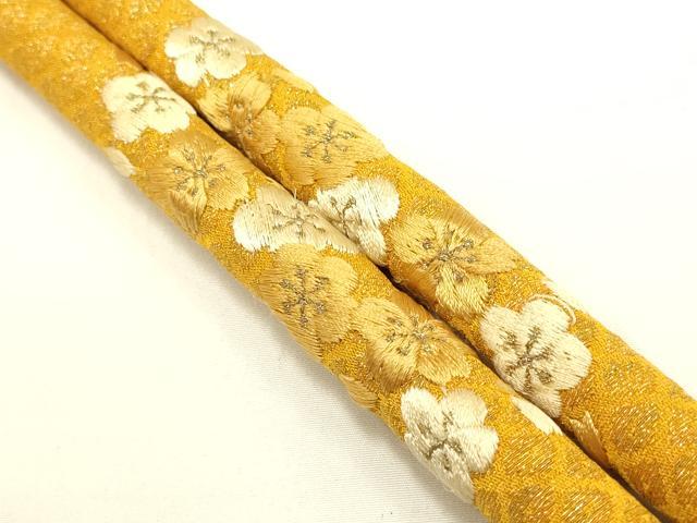 平和屋本店●和装小物 帯締め・帯揚げセット 振袖用 総絞り 刺繍 丸ぐけ 流水花文 金糸 金彩 撚り房 正絹 逸品 AABC4399ay