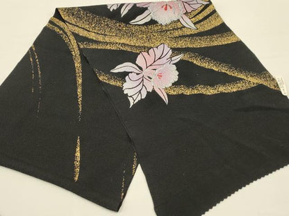 平和屋本店●和装小物 帯締め・帯揚げセット 丸ぐけ 刺繍 草花文 銀糸 金彩 木玉 正絹 逸品 未使用 AABC4400ay