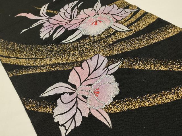 平和屋本店●和装小物 帯締め・帯揚げセット 丸ぐけ 刺繍 草花文 銀糸 金彩 木玉 正絹 逸品 未使用 AABC4400ay