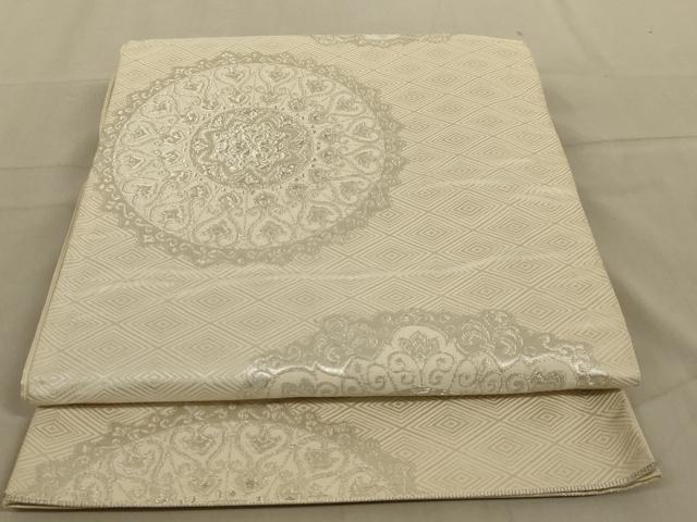 平和屋着物◎六通柄袋帯　正倉院花文　銀糸　正絹　逸品　AABC4406ou
