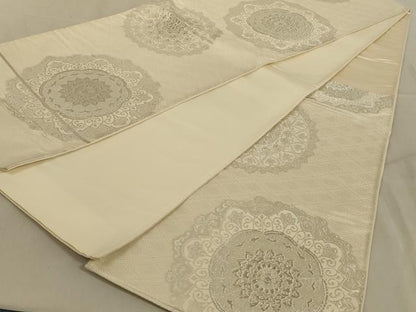 平和屋着物◎六通柄袋帯　正倉院花文　銀糸　正絹　逸品　AABC4406ou