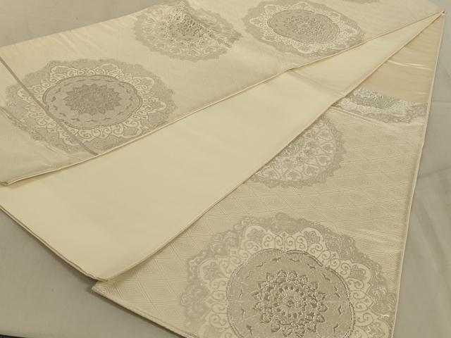 平和屋着物◎六通柄袋帯　正倉院花文　銀糸　正絹　逸品　AABC4406ou