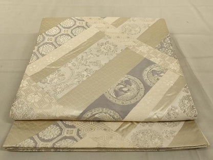 平和屋着物◎六通柄袋帯　唐織　正倉院花文　銀糸　正絹　逸品　AABC4407ou
