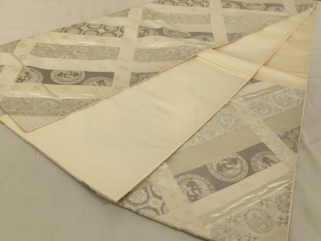 平和屋着物◎六通柄袋帯　唐織　正倉院花文　銀糸　正絹　逸品　AABC4407ou