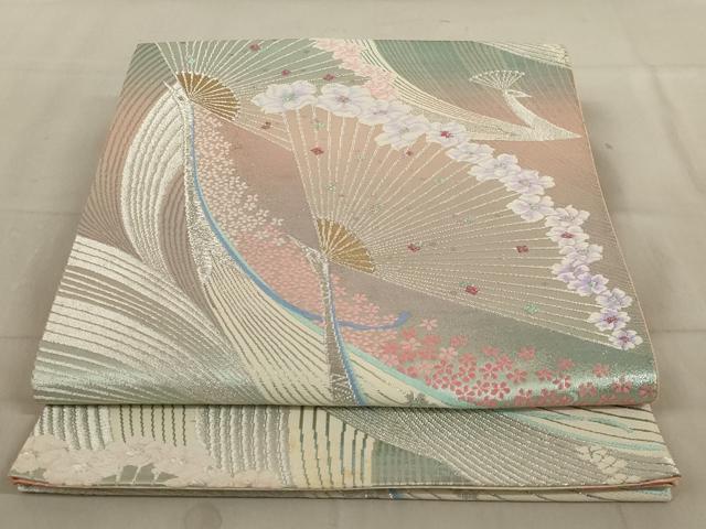 平和屋着物◎両面六通柄袋帯　唐織　孔雀花文　金銀糸　正絹　逸品　AABC4410ou