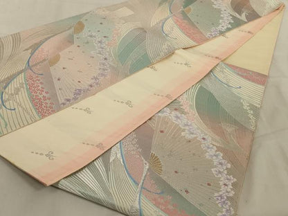 平和屋着物◎両面六通柄袋帯　唐織　孔雀花文　金銀糸　正絹　逸品　AABC4410ou