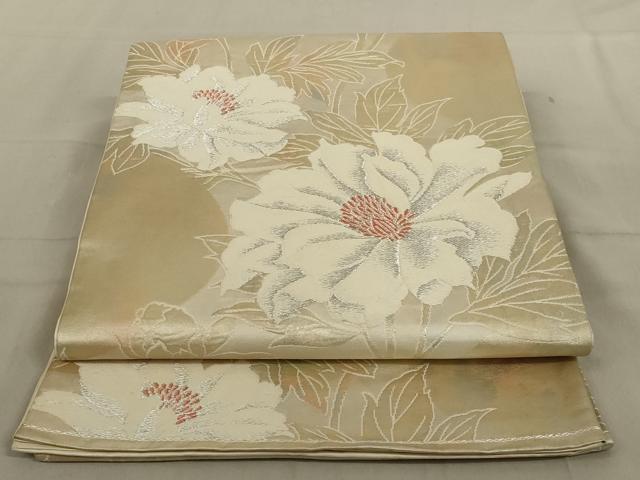 平和屋着物◎六通柄袋帯　唐織　草花文　銀糸　正絹　逸品　AABC4411ou