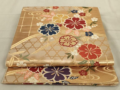 平和屋着物◎六通柄袋帯　唐織　舞花文　金糸　正絹　逸品　AABC4421ou
