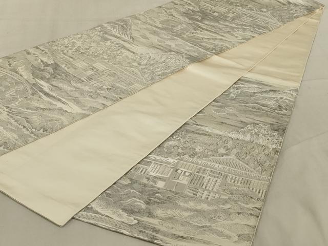 平和屋着物◎六通柄袋帯　風景文　銀糸　正絹　逸品　AABC4425ou