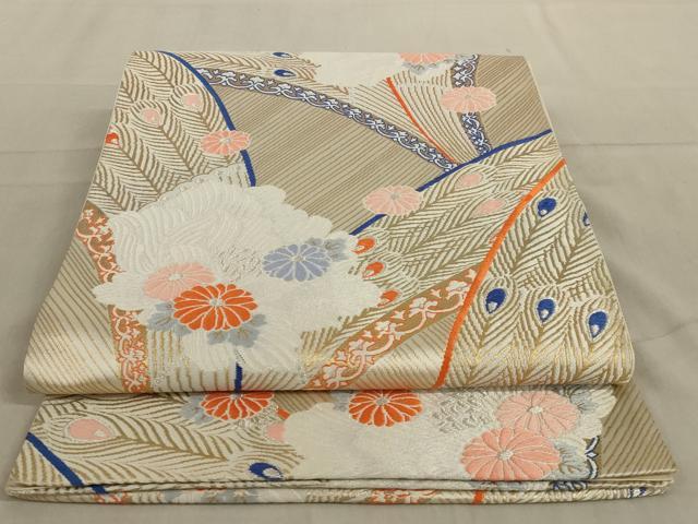 平和屋着物◎六通柄袋帯　唐織　孔雀羽花文　金銀糸　正絹　逸品　AABC4434ou