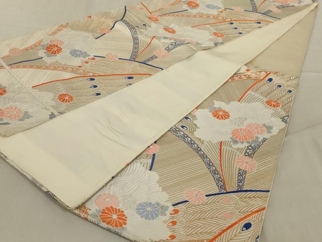 平和屋着物◎六通柄袋帯　唐織　孔雀羽花文　金銀糸　正絹　逸品　AABC4434ou