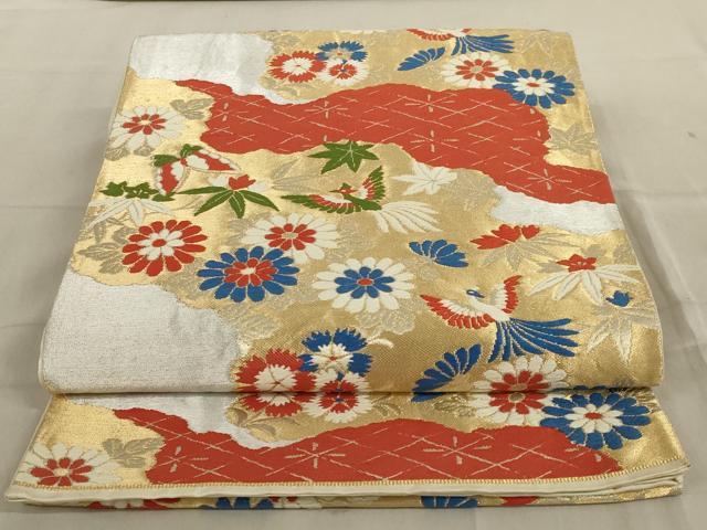 平和屋着物◎六通柄袋帯　唐織　花鳥文　金銀糸　正絹　逸品　AABC4440ou