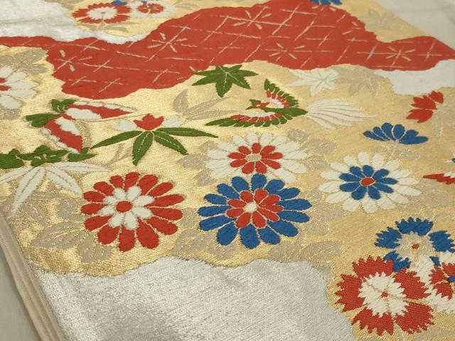 平和屋着物◎六通柄袋帯　唐織　花鳥文　金銀糸　正絹　逸品　AABC4440ou