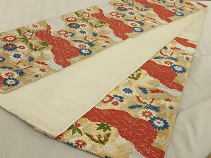 平和屋着物◎六通柄袋帯　唐織　花鳥文　金銀糸　正絹　逸品　AABC4440ou