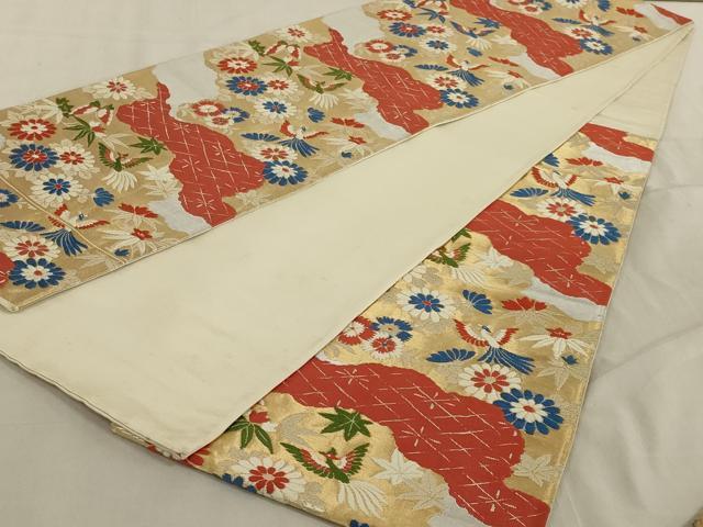 平和屋着物◎六通柄袋帯　唐織　花鳥文　金銀糸　正絹　逸品　AABC4440ou