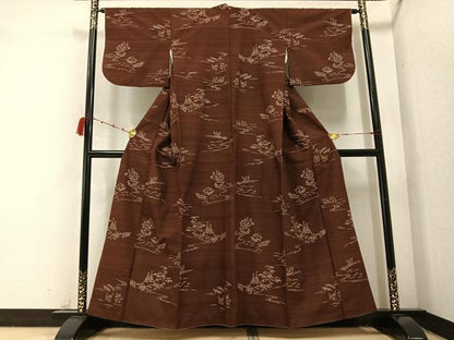 平和屋着物●上質な紬　風景草木文　正絹　逸品　AABC4443ph