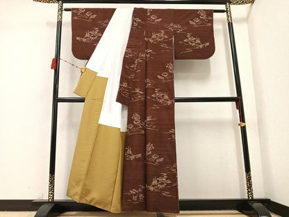 平和屋着物●上質な紬　風景草木文　正絹　逸品　AABC4443ph