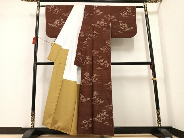 平和屋着物●上質な紬　風景草木文　正絹　逸品　AABC4443ph